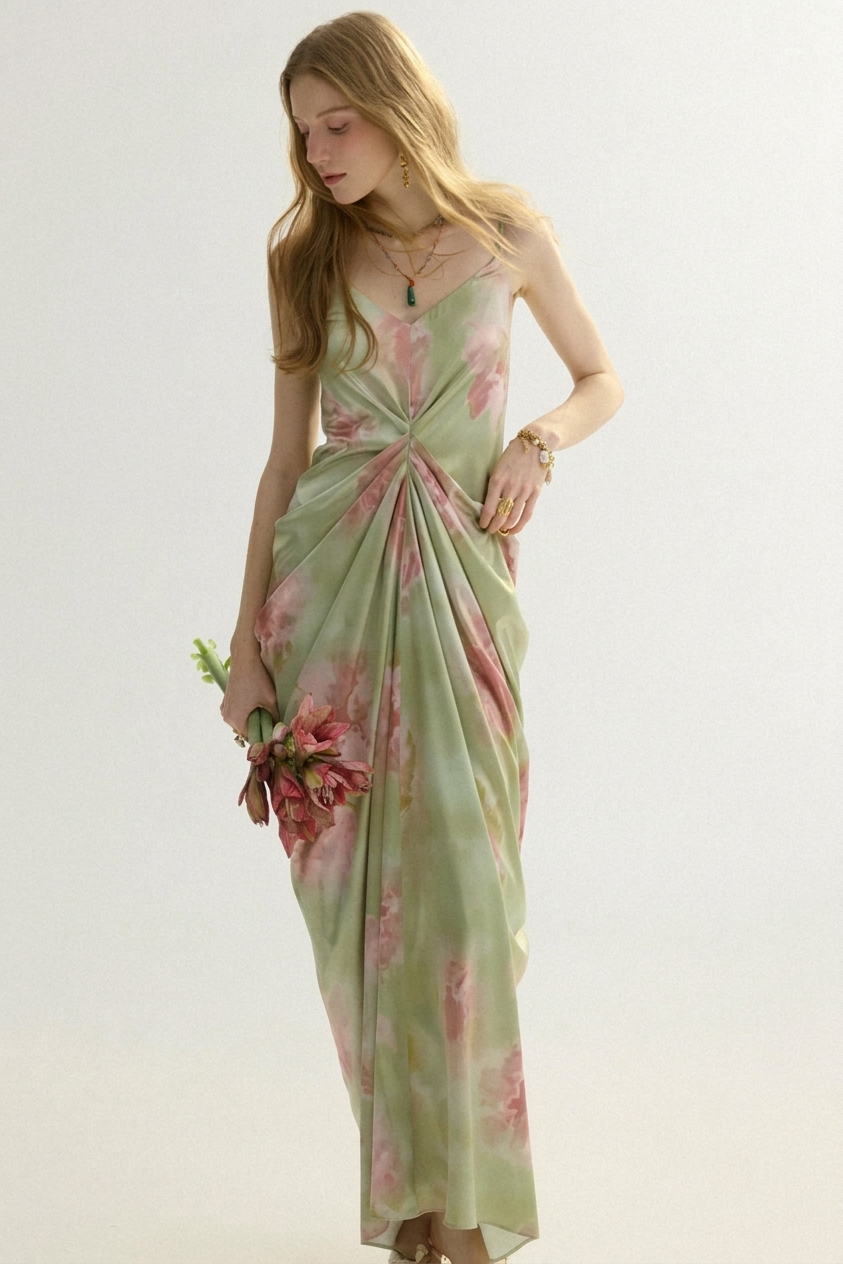 Aria French Vintage Floral Cami Slip Maxi Dress
