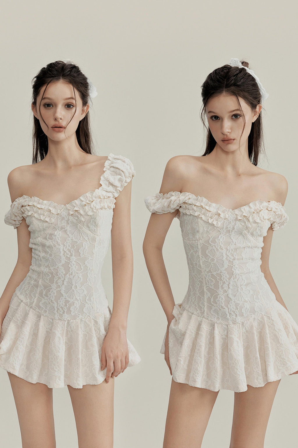 Jacquard Lace Trim Mini Dress