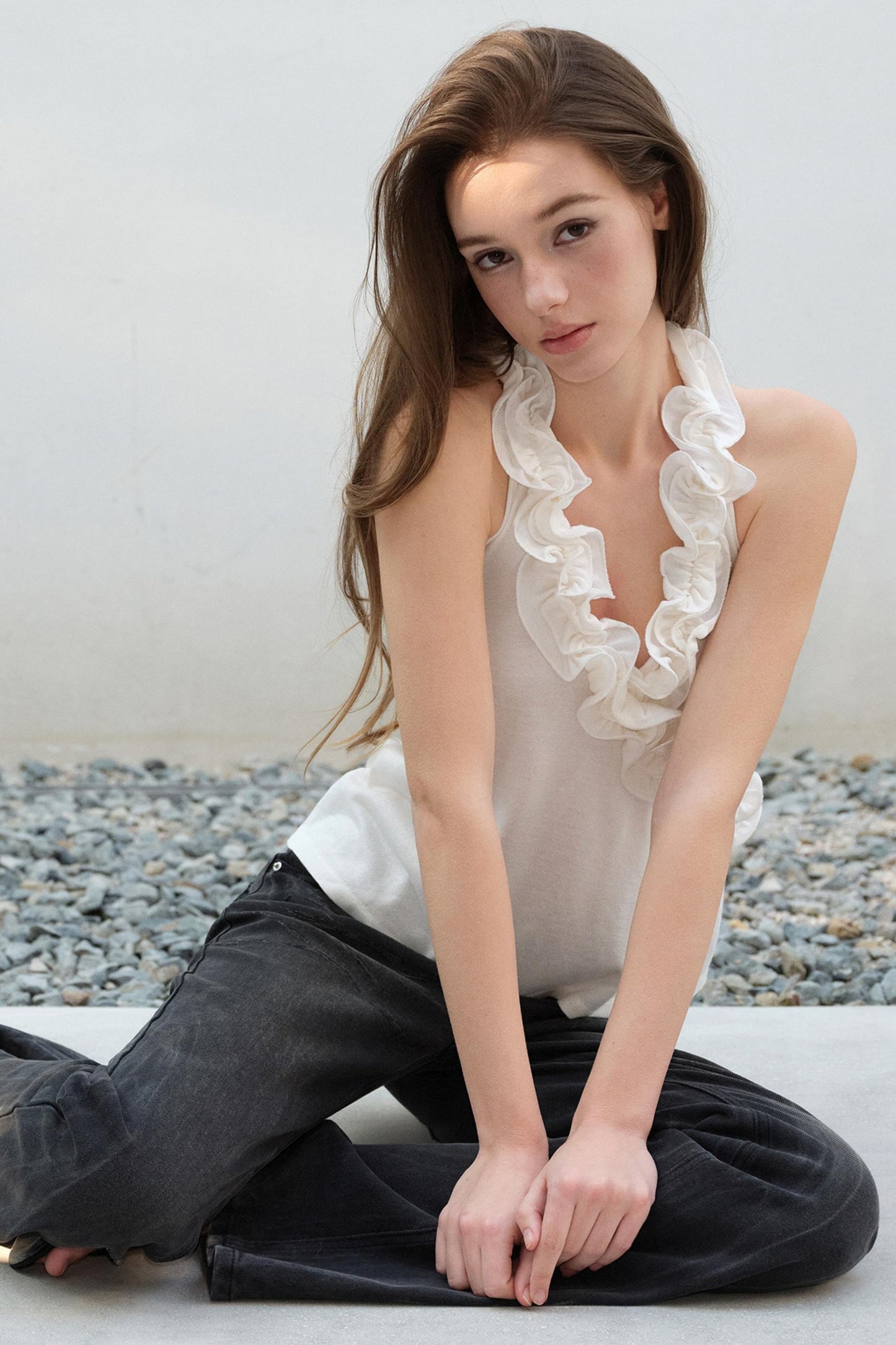 Lyra Ruffled Halterneck Glitter Knit Vest