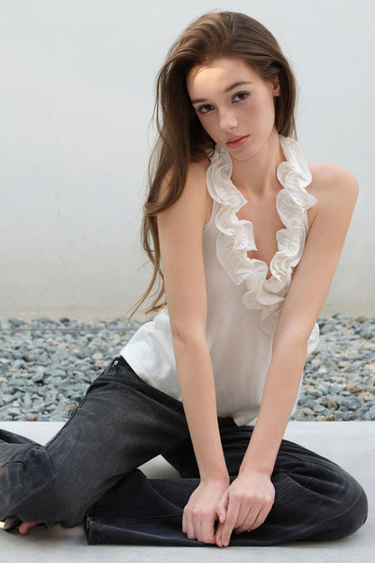 Lyra Ruffled Halterneck Glitter Knit Vest
