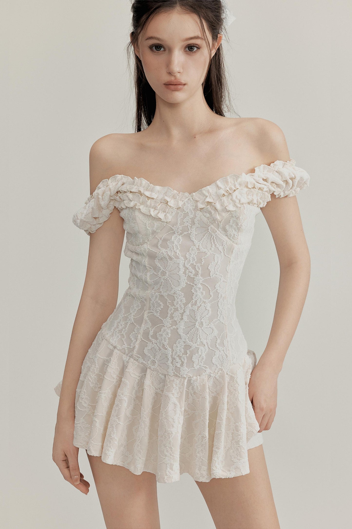 Jacquard Lace Trim Mini Dress