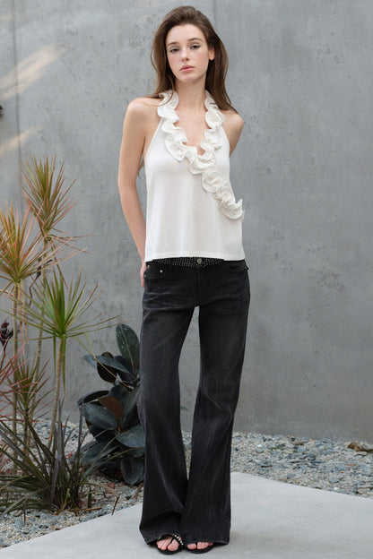 Lyra Ruffled Halterneck Glitter Knit Vest