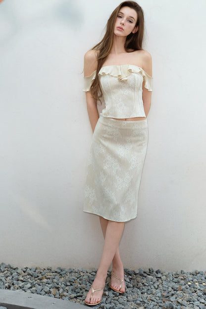 Elysian Lace Ruffle Top & Midi Skirt Set