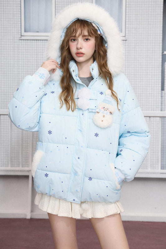Cute Snowflake Print Winter Jacket