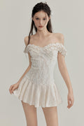 Jacquard Lace Trim Mini Dress