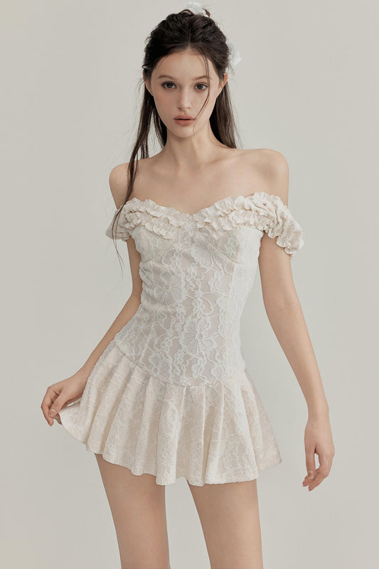 Jacquard Lace Trim Mini Dress