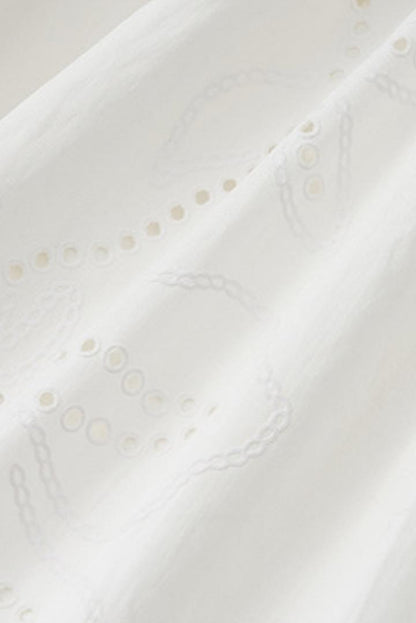 Romantic Eyelet Lace Pleated Mini White Dress
