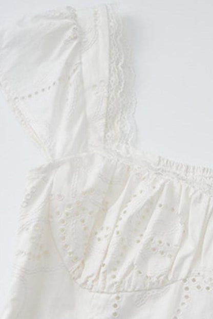 Romantic Eyelet Lace Pleated Mini White Dress