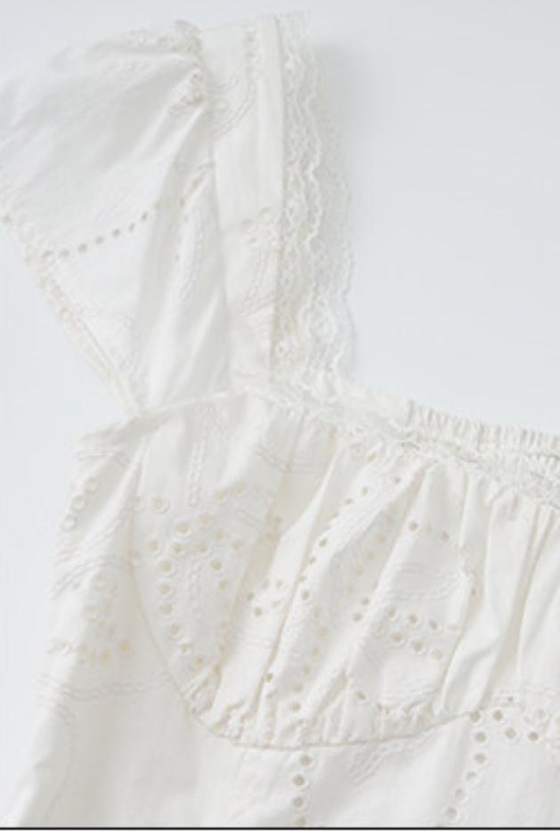 Romantic Eyelet Lace Pleated Mini White Dress