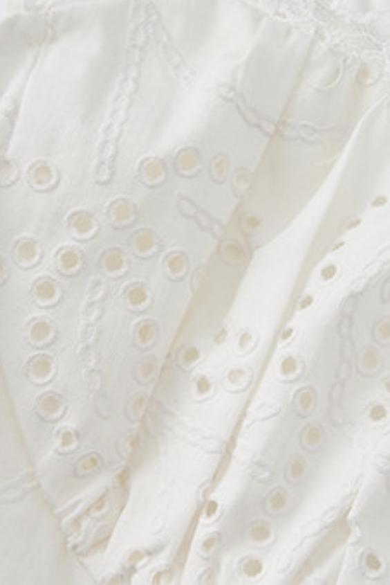 Romantic Eyelet Lace Pleated Mini White Dress