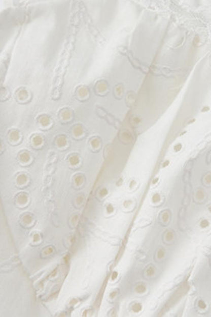 Romantic Eyelet Lace Pleated Mini White Dress