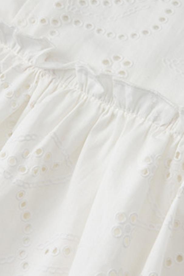 Romantic Eyelet Lace Pleated Mini White Dress