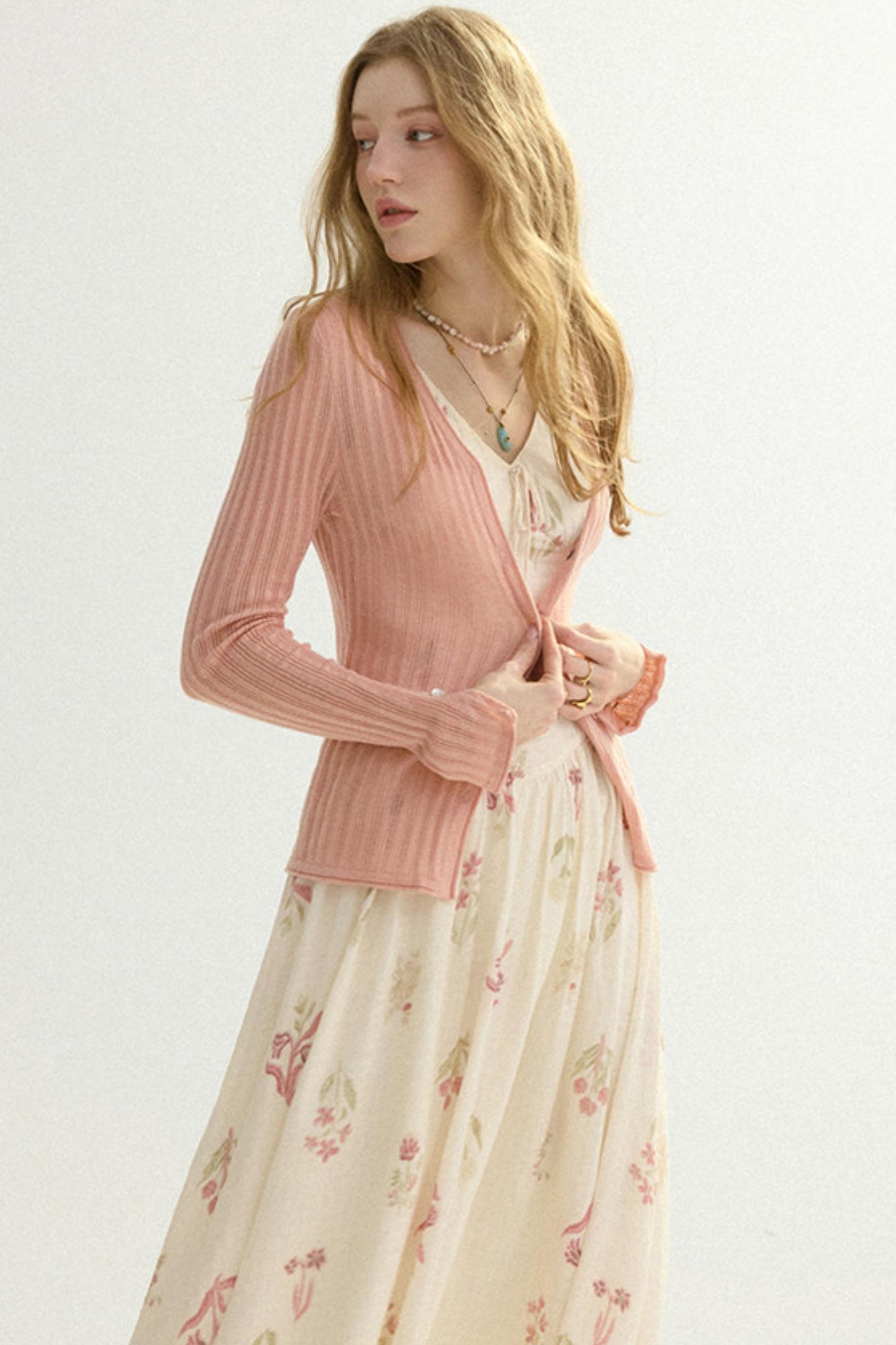 Aria French Vintage Ribbed V-Neck Knit Cardigan