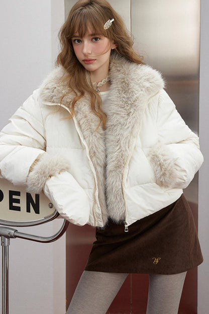 Korean Off-White Fur Collar Puffer Jacket
