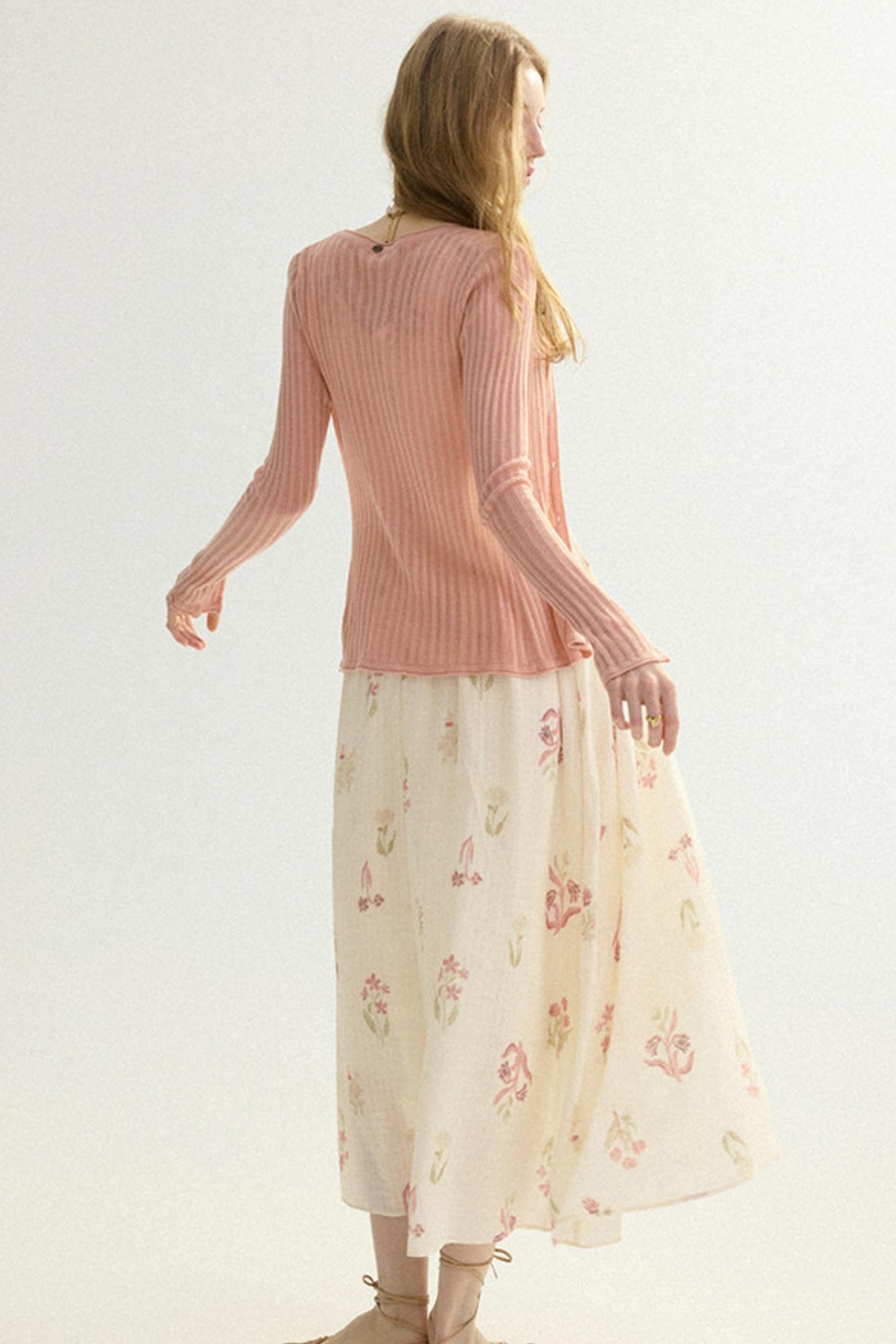 Aria French Vintage Ribbed V-Neck Knit Cardigan
