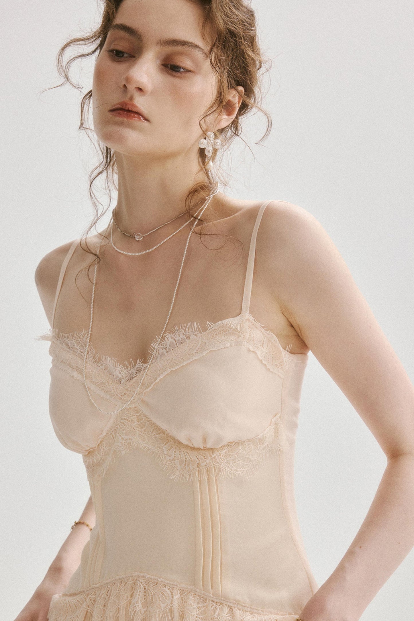 Elodie French Vintage Lace Trim Cami Maxi Dress
