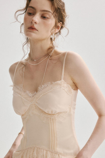 Elodie French Vintage Lace Trim Cami Maxi Dress