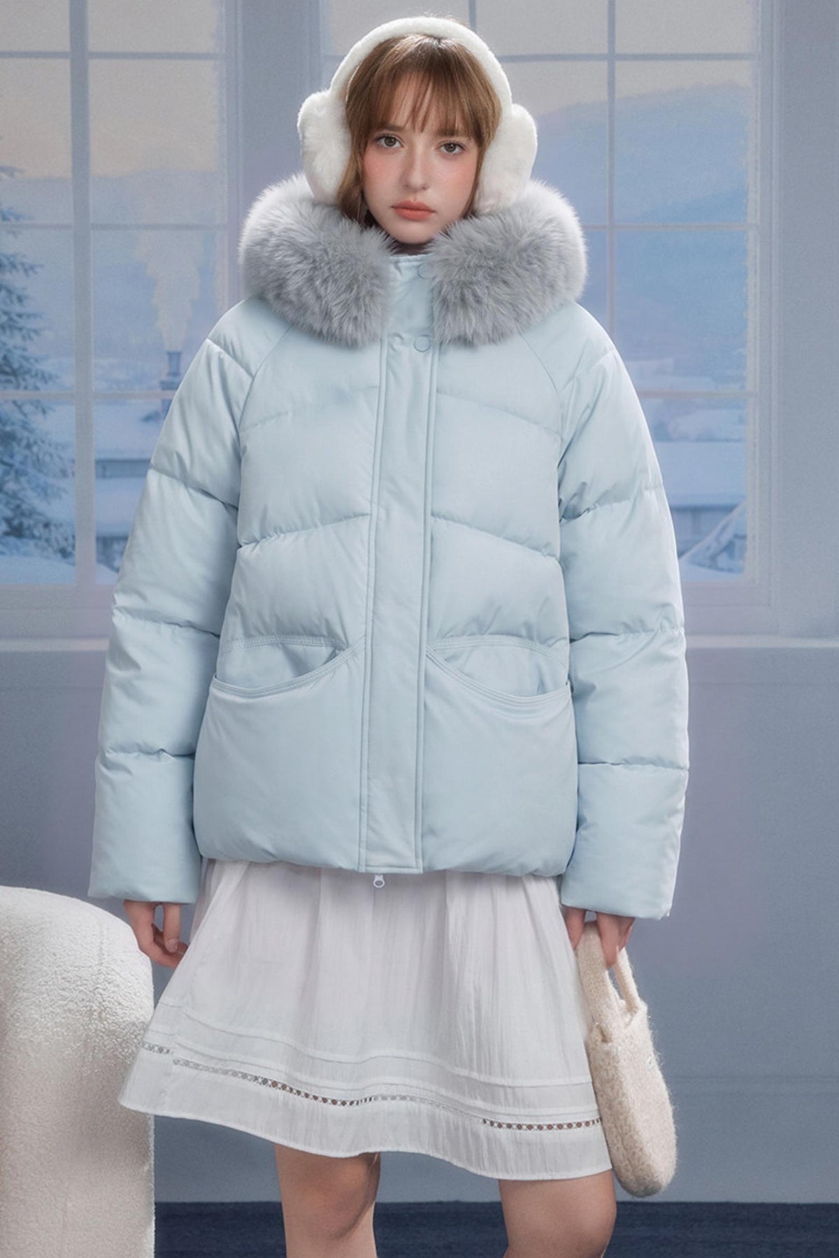 Preppy Blue Hooded Puffer Jacket