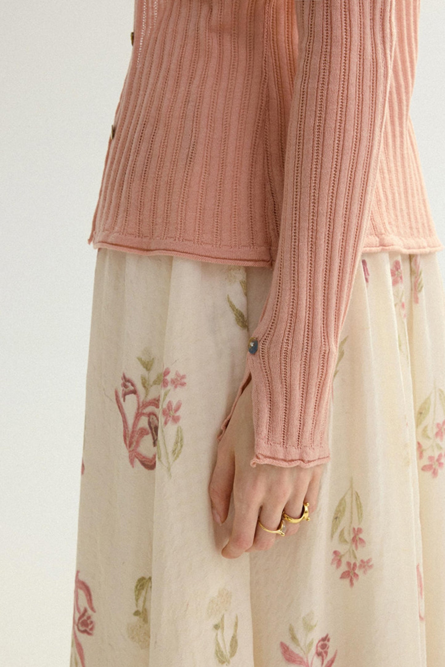 Aria French Vintage Ribbed V-Neck Knit Cardigan