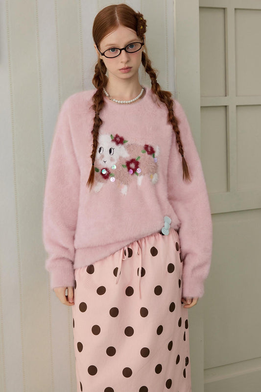 Embroidered Lamb Sequin Knit Sweater