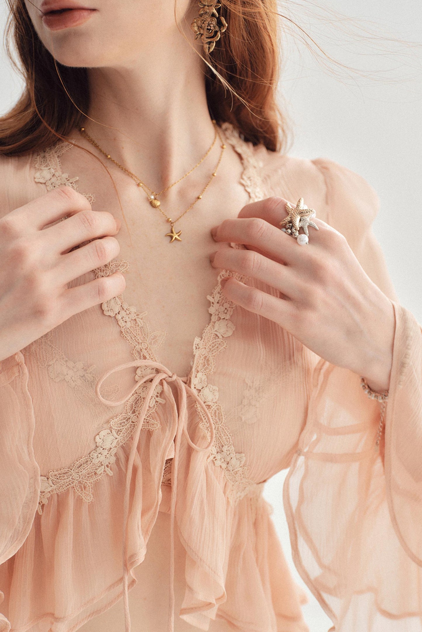 Pink Silk Lace-Up Crop Cardigan & Bralette Two-Piece Set