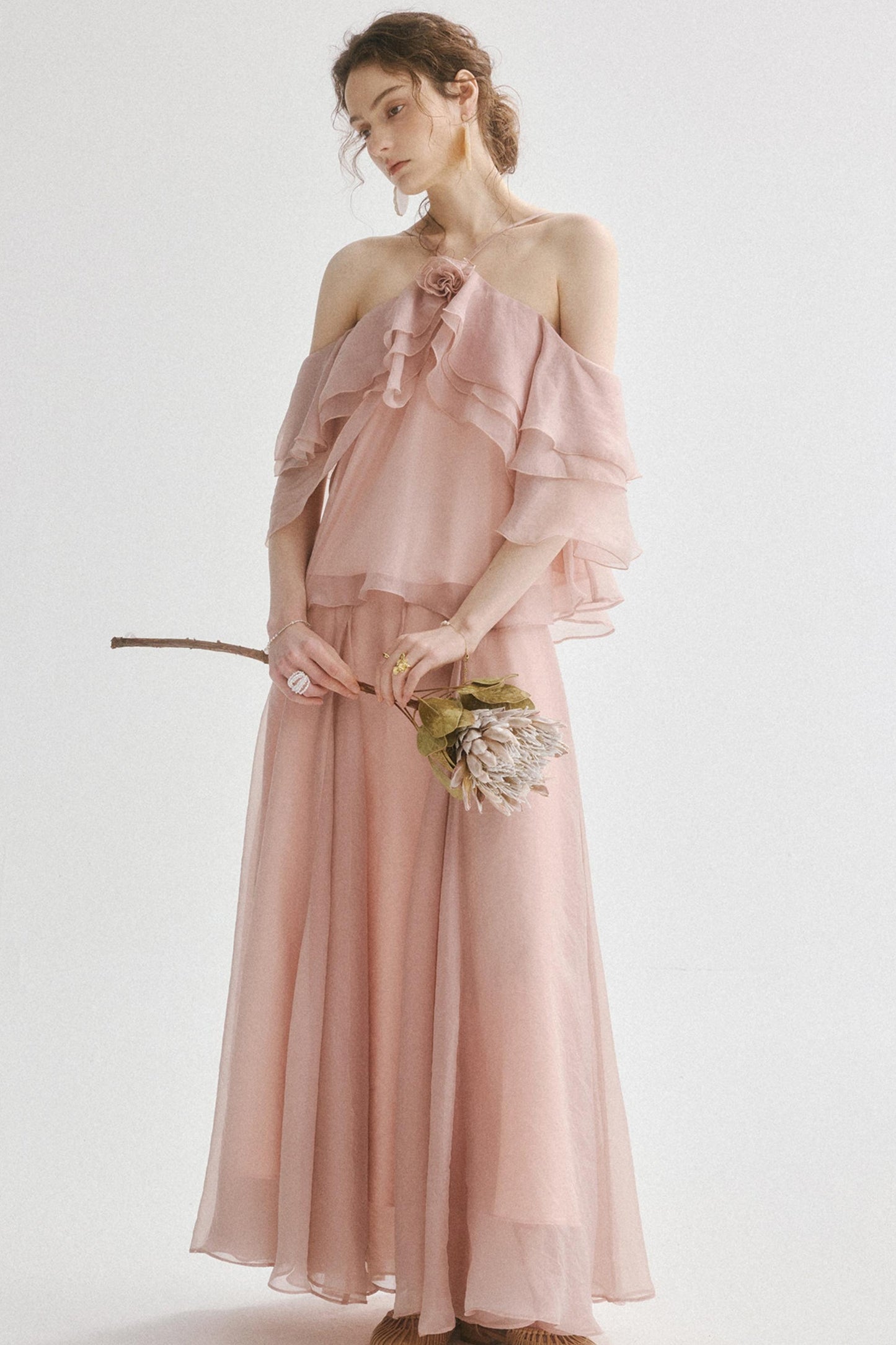 Aria French Vintage Two-Piece Halter Top & Maxi Skirt Co-Ords