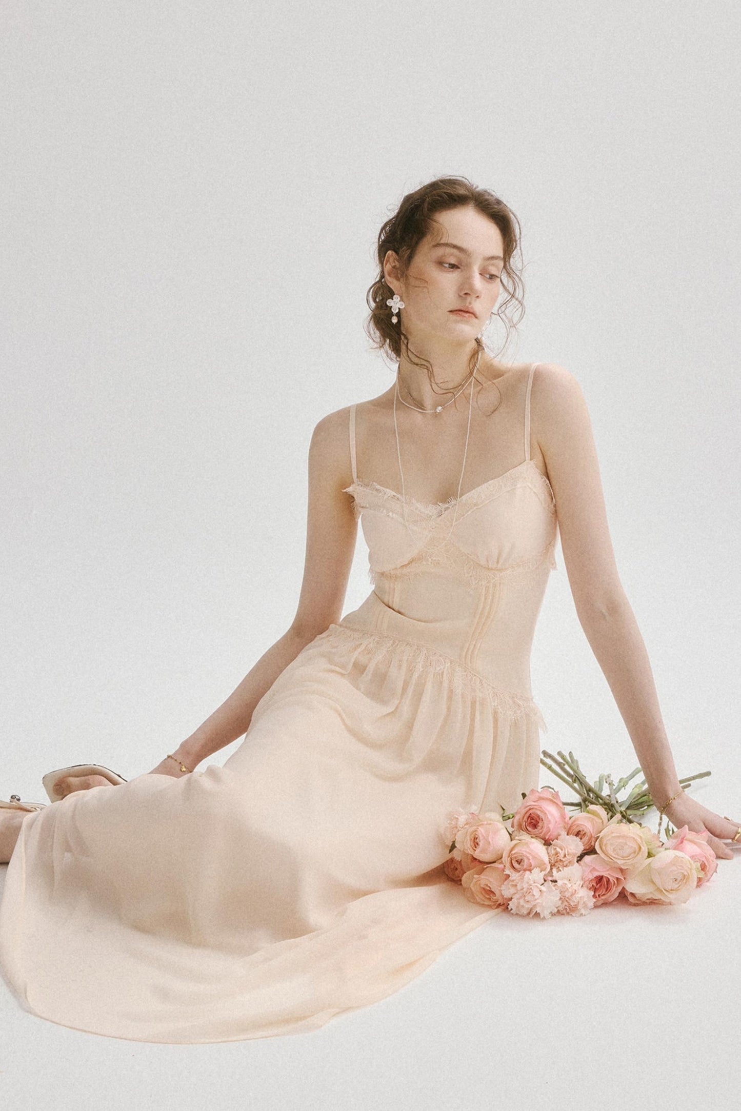 Elodie French Vintage Lace Trim Cami Maxi Dress