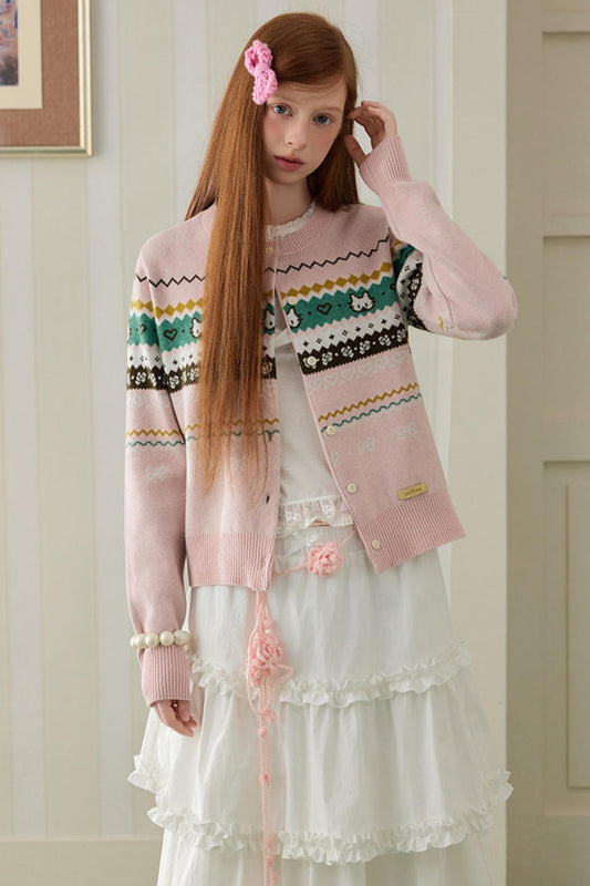 Vintage Kitten Jacquard Knit Cardigan