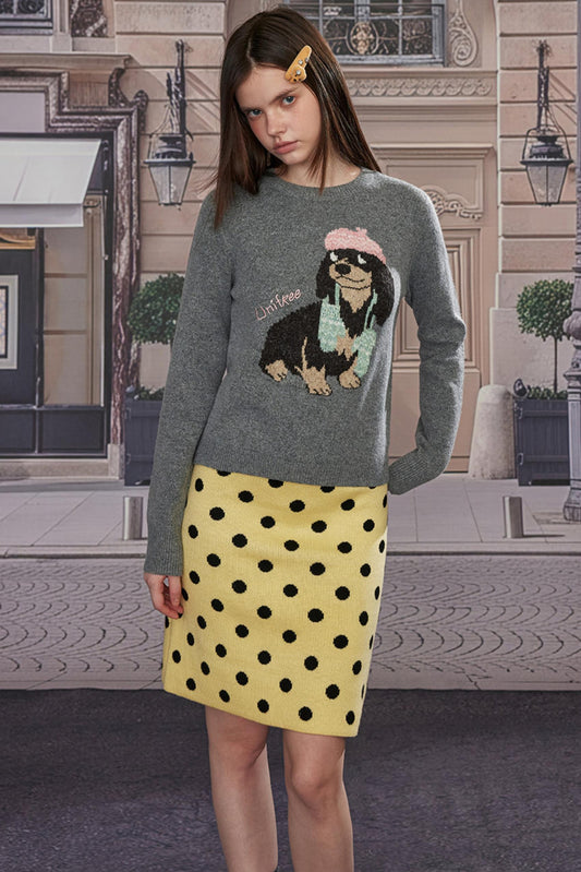 Puppy Jacquard Crew Neck Sweater