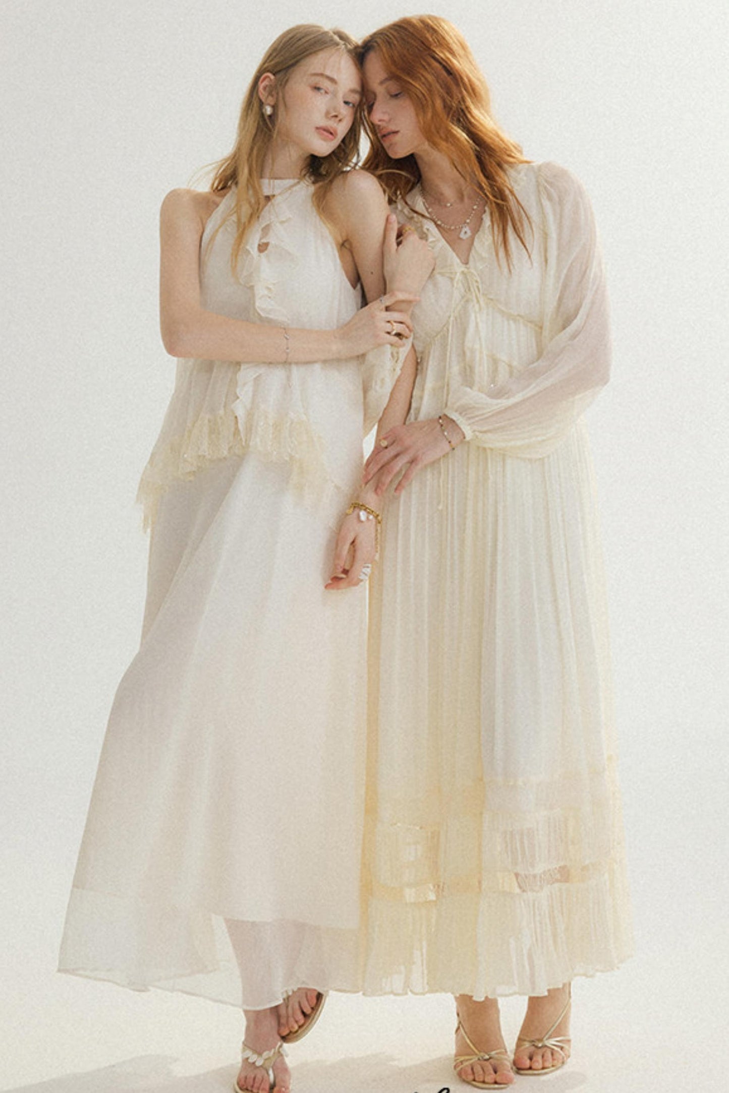 Aria French Vintage Ruffled Halterneck Maxi Dress