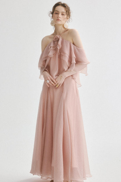Aria French Vintage Two-Piece Halter Top & Maxi Skirt Co-Ords