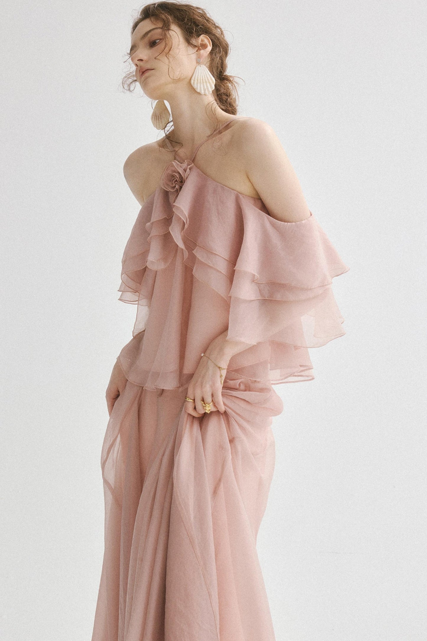 Aria French Vintage Two-Piece Halter Top & Maxi Skirt Co-Ords
