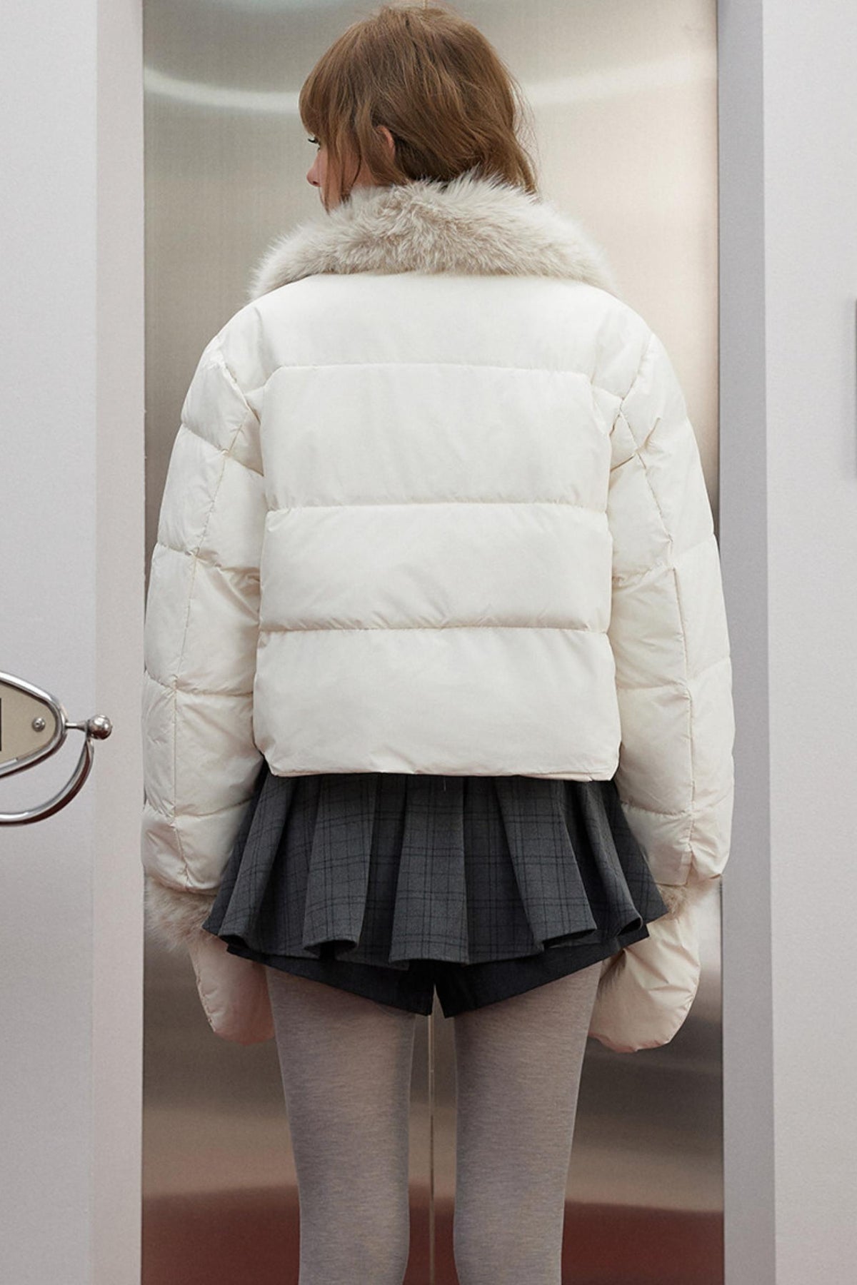 Korean Off-White Fur Collar Puffer Jacket