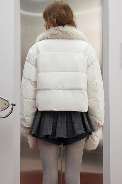 Korean Off-White Fur Collar Puffer Jacket