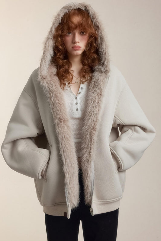 Reversible Faux Mink Fur Hooded Jacket