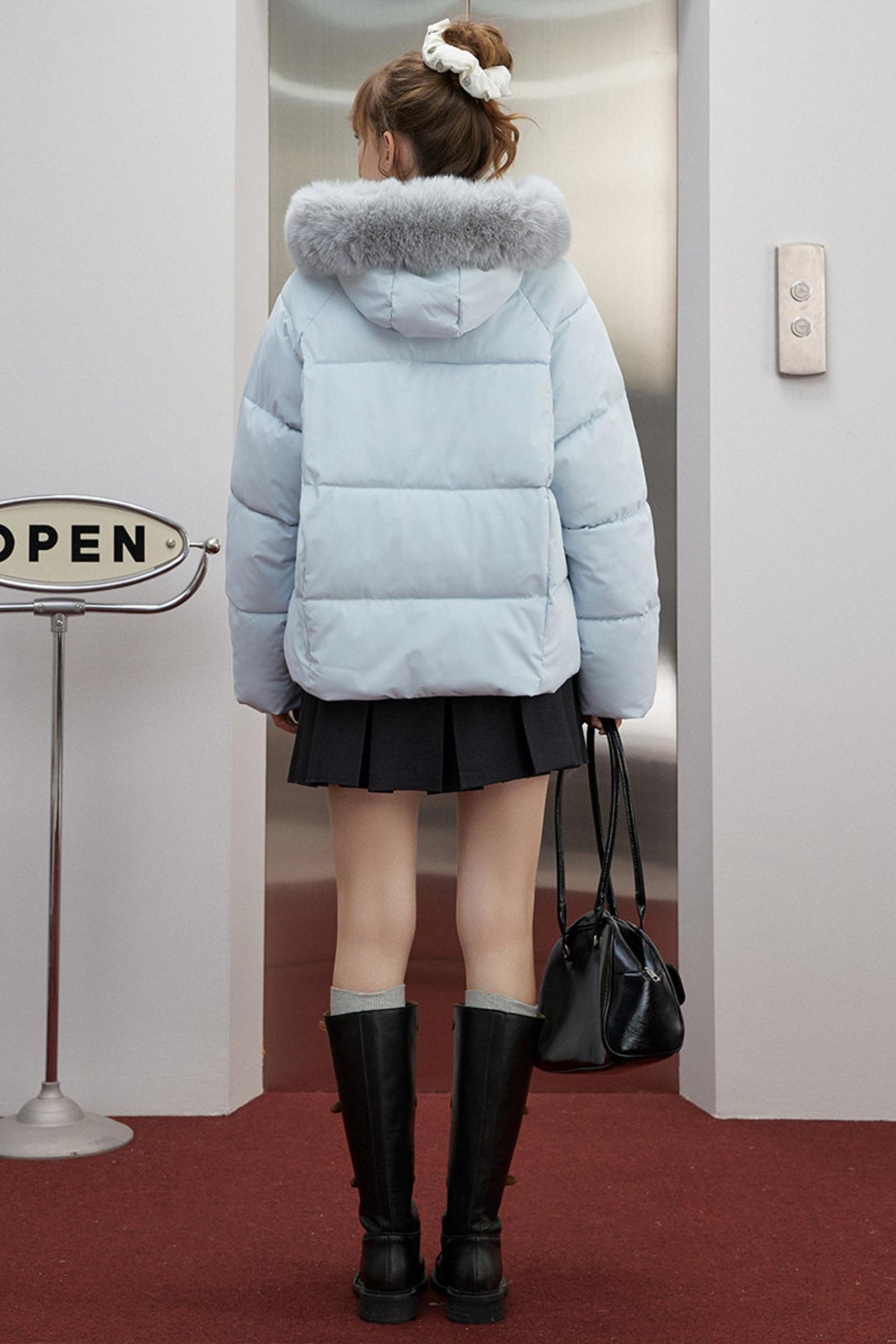 Preppy Blue Hooded Puffer Jacket