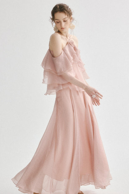 Aria French Vintage Two-Piece Halter Top & Maxi Skirt Co-Ords