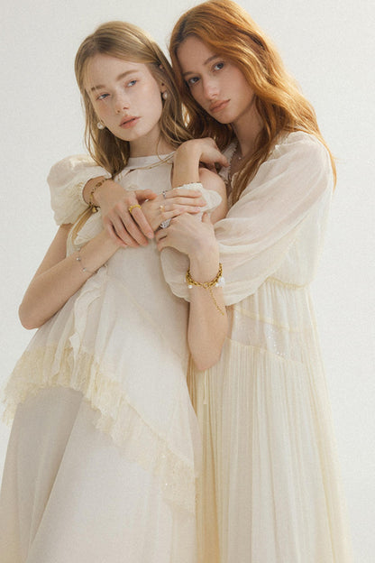 Aria French Vintage Ruffled Halterneck Maxi Dress