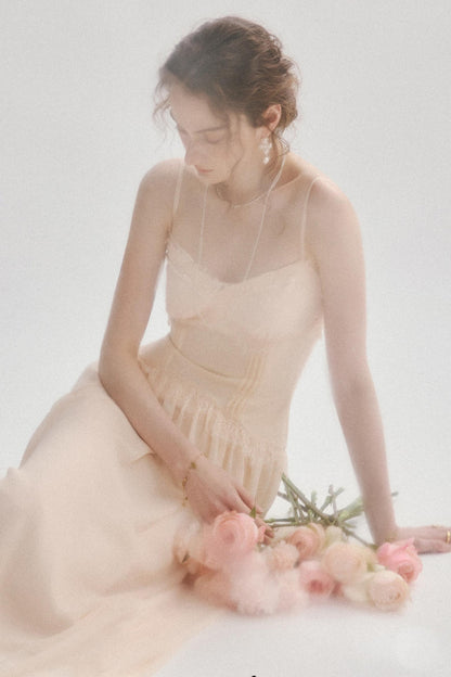 Elodie French Vintage Lace Trim Cami Maxi Dress