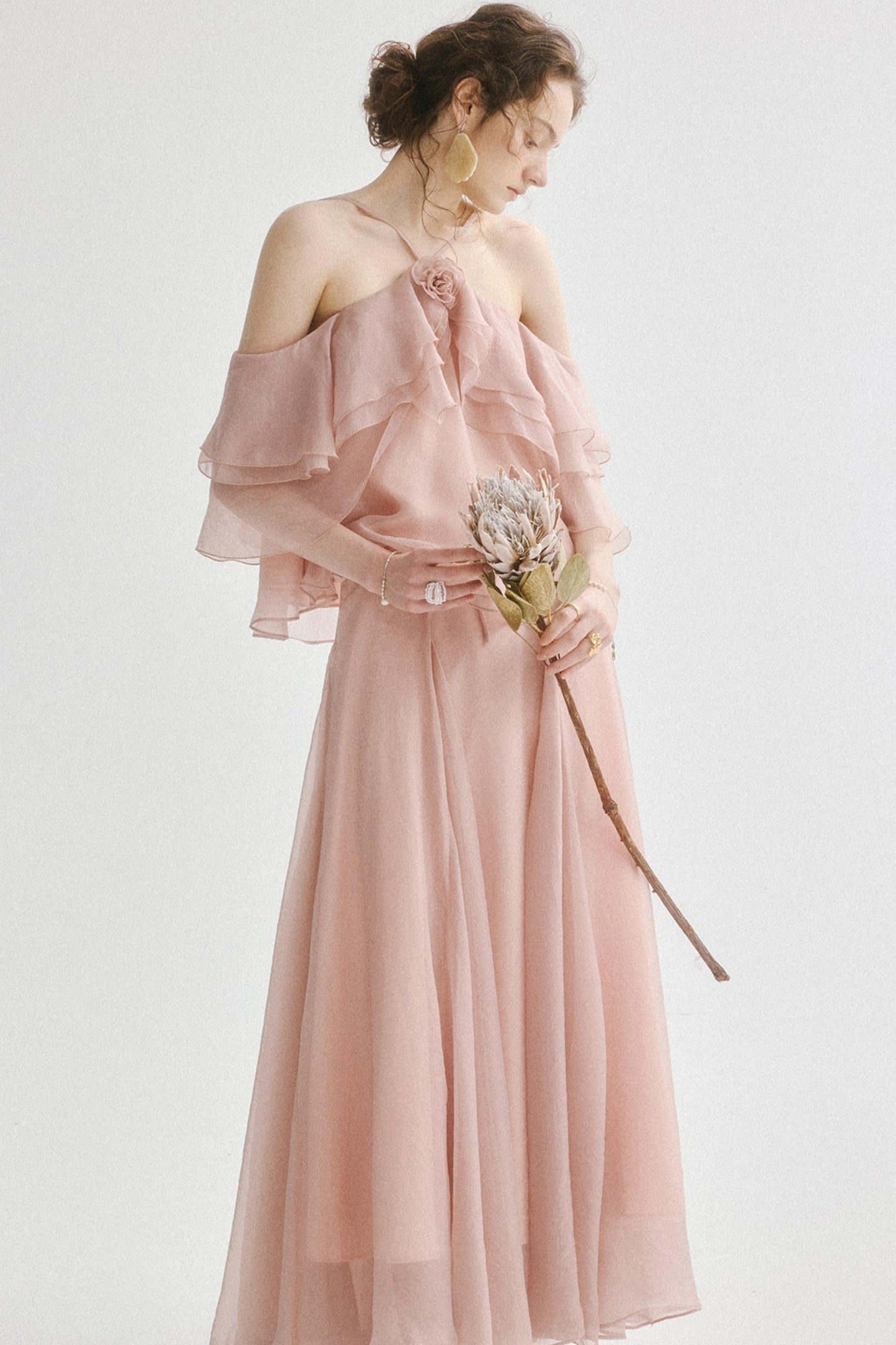 Aria French Vintage Two-Piece Halter Top & Maxi Skirt Co-Ords