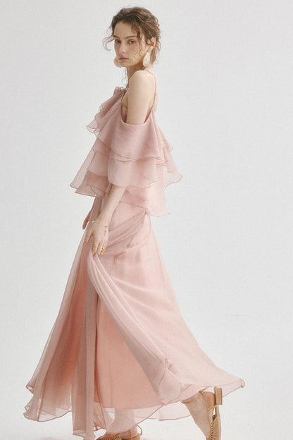 Aria French Vintage Two-Piece Halter Top & Maxi Skirt Co-Ords