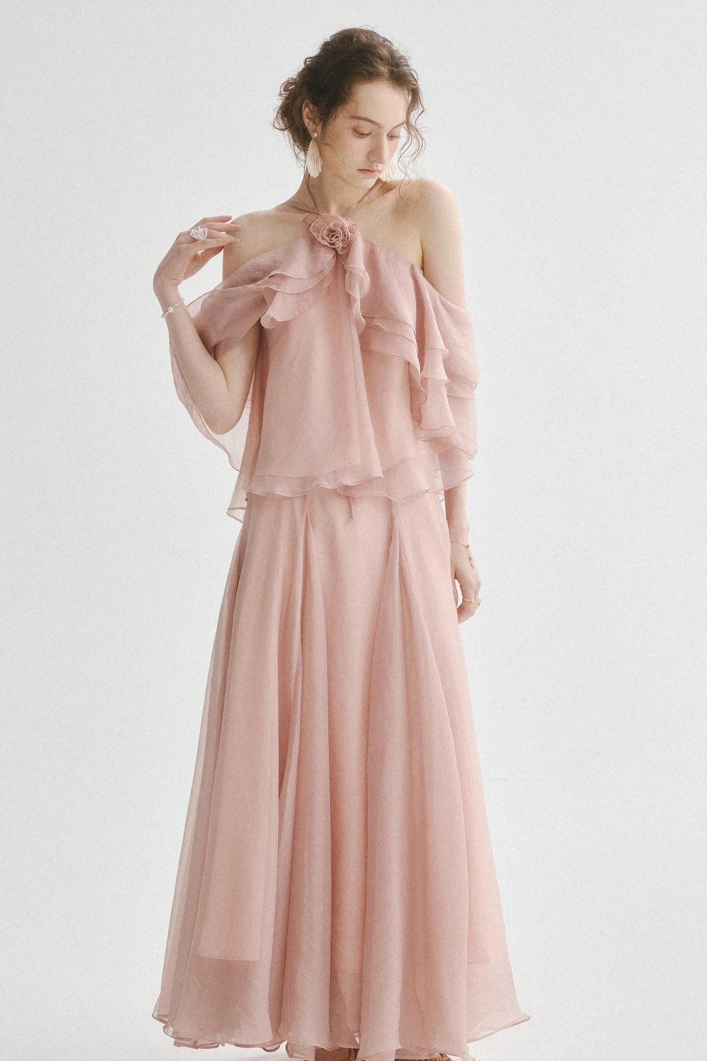 Aria French Vintage Two-Piece Halter Top & Maxi Skirt Co-Ords