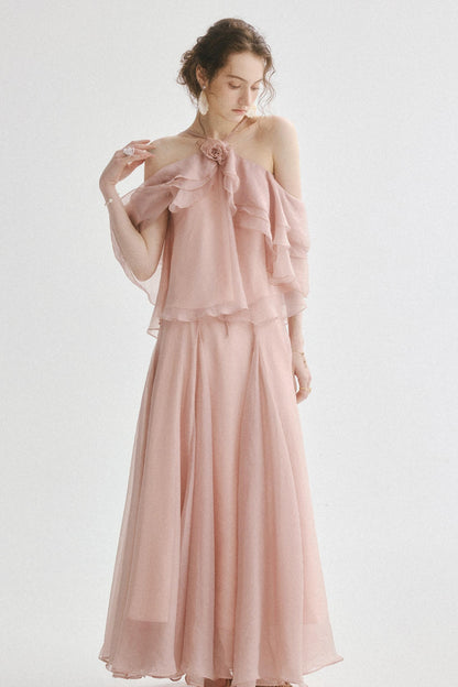 Aria French Vintage Two-Piece Halter Top & Maxi Skirt Co-Ords