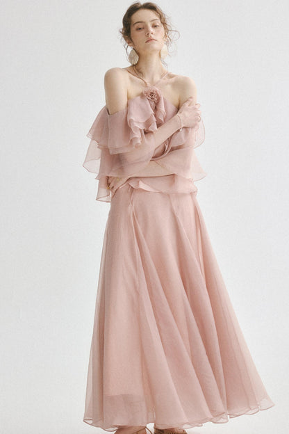 Aria French Vintage Two-Piece Halter Top & Maxi Skirt Co-Ords