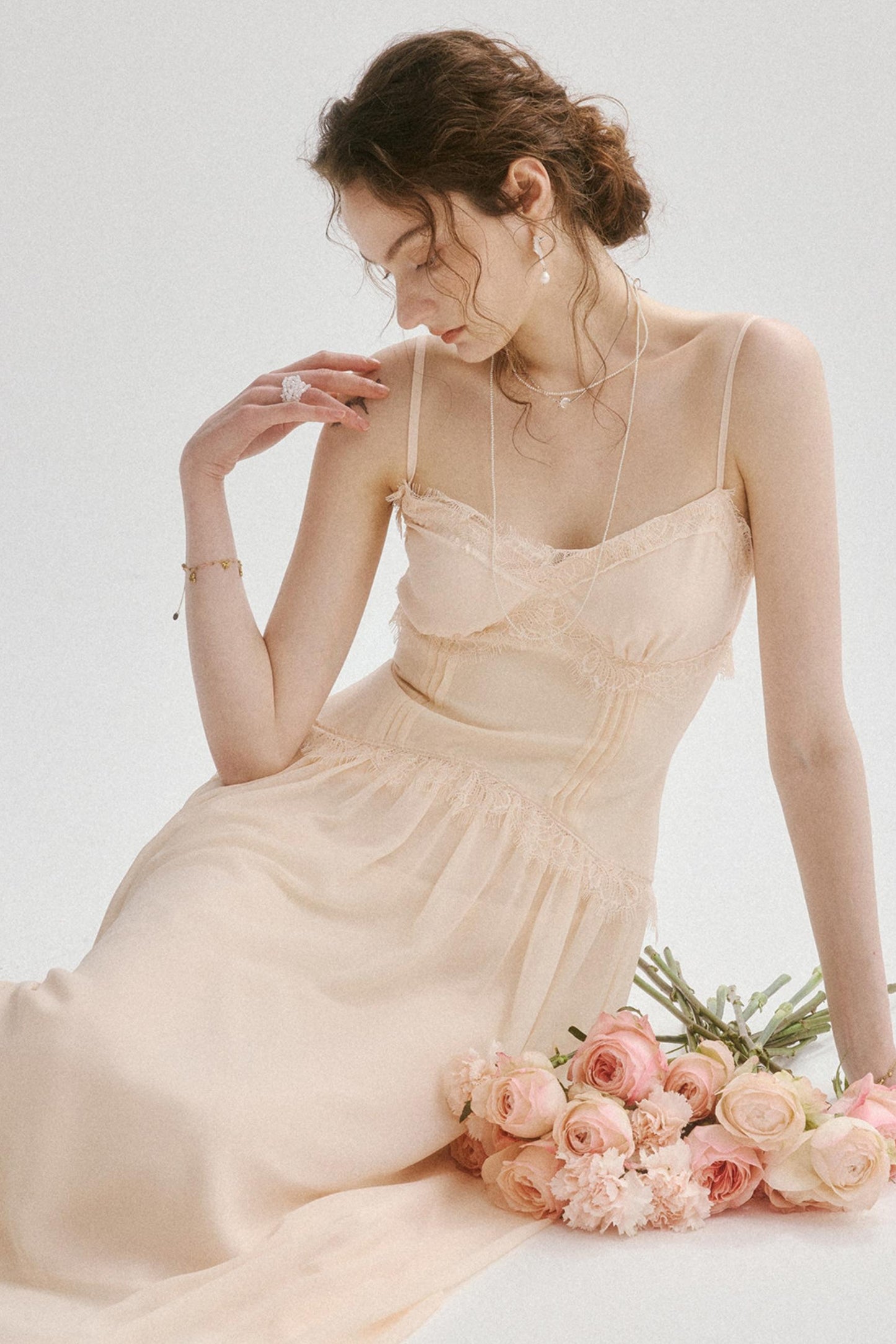 Elodie French Vintage Lace Trim Cami Maxi Dress