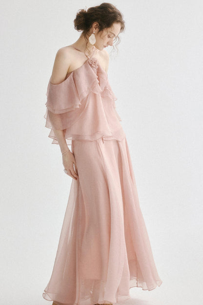 Aria French Vintage Two-Piece Halter Top & Maxi Skirt Co-Ords