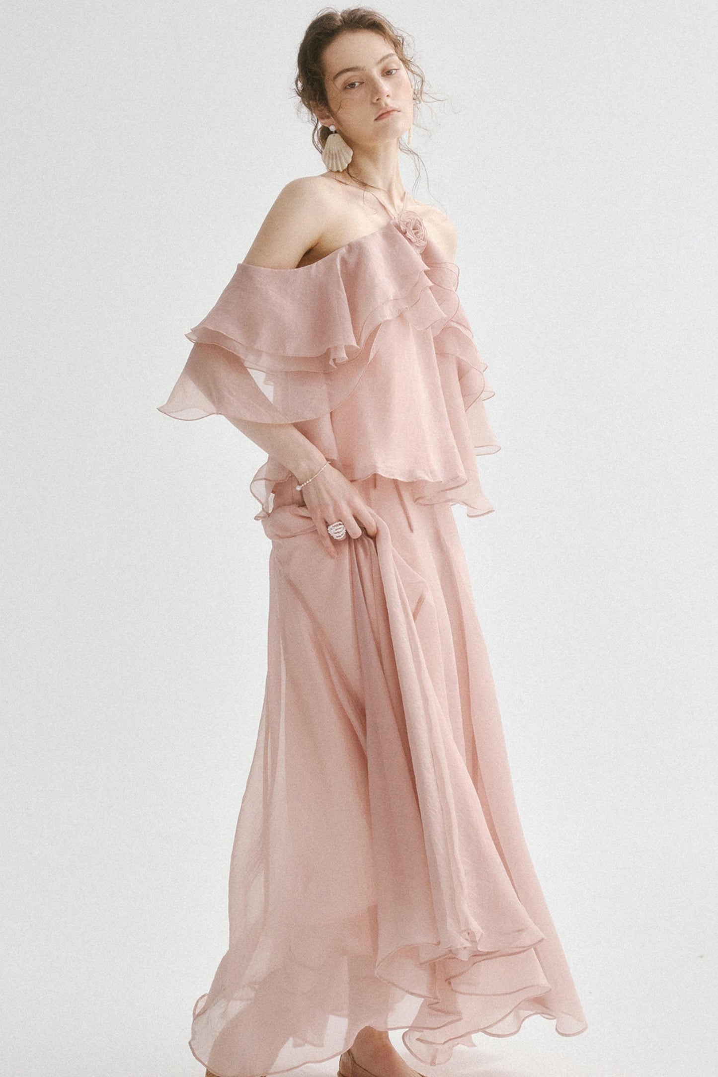 Aria French Vintage Two-Piece Halter Top & Maxi Skirt Co-Ords