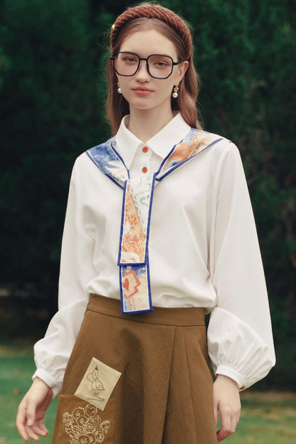 Artistic Patchwork Lantern Sleeve Shirt