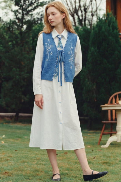 Van Gogh Art Embroidered Tie-Front Knit Vest