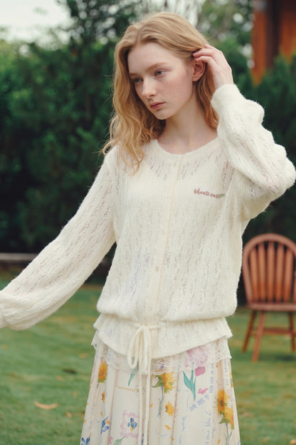 Van Gogh Cheese Floating Light Hollow Knit Cardigan